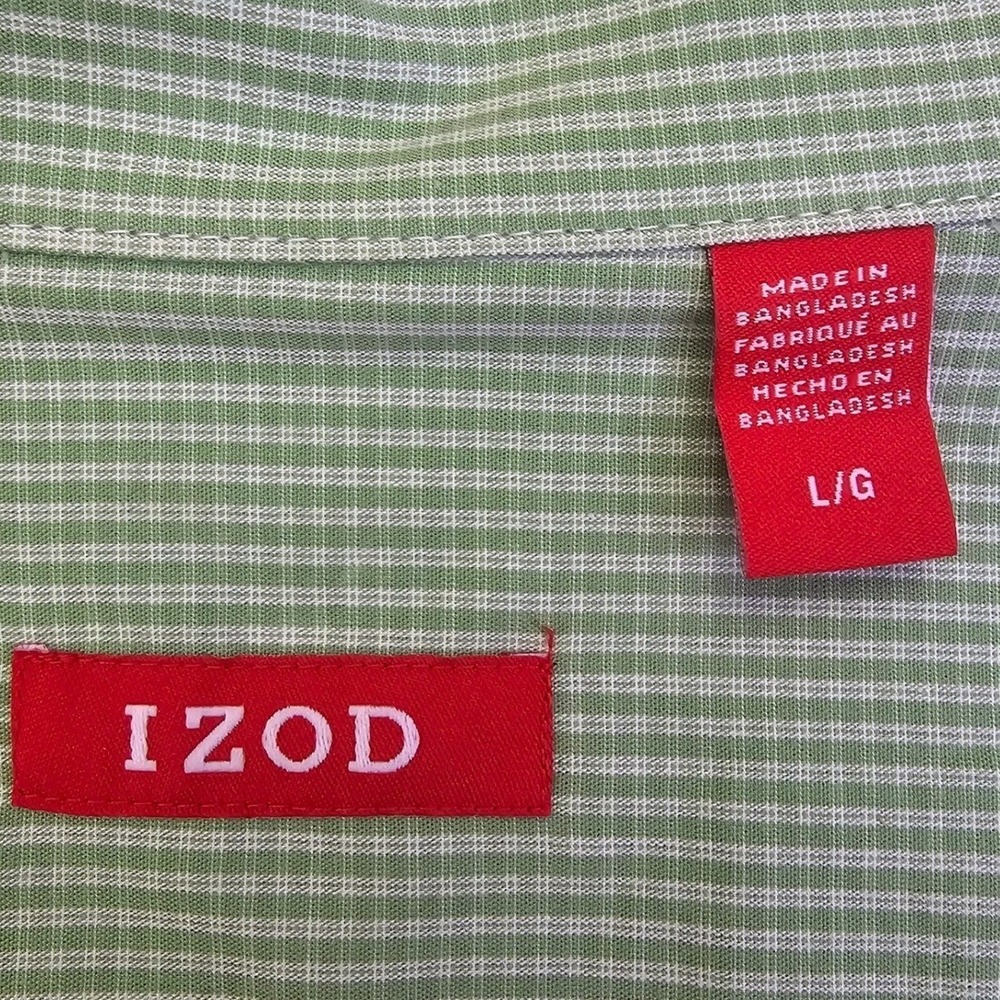 IZOD Mens Green Micro Check Button Down Long Sleeve Shirt Large 490295 - Picture 3 of 11